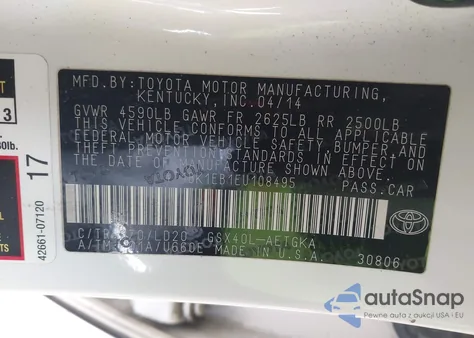 2014 Toyota Avalon Xle z USA, uszkodzony, nr VIN 4T1BK1EB1EU108495